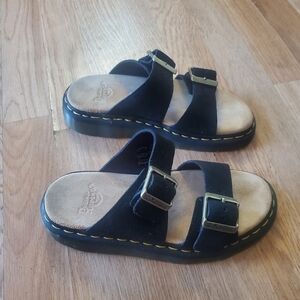 Dr Martens Josef Suede Slide Sandals In Black With Adjustable Straps, Size 6